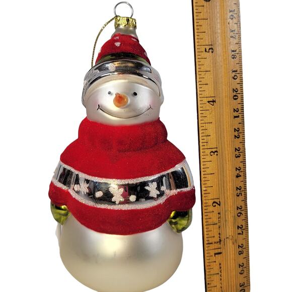 Handcrafted Glass Snowman Ornament Red Hat & Sweater Christmas Decor 5" - Picture 6 of 9